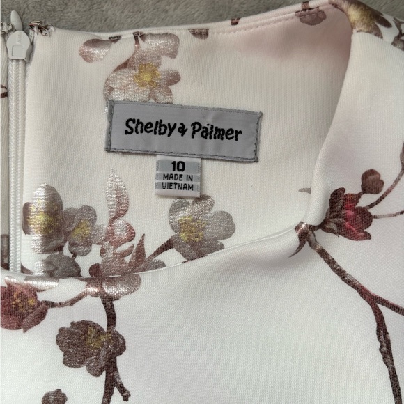 Shelby & Palmer Sheath Dress Women's Size 10 Ruched Sleeve Floral Ivory Stretch - Picture 9 of 16